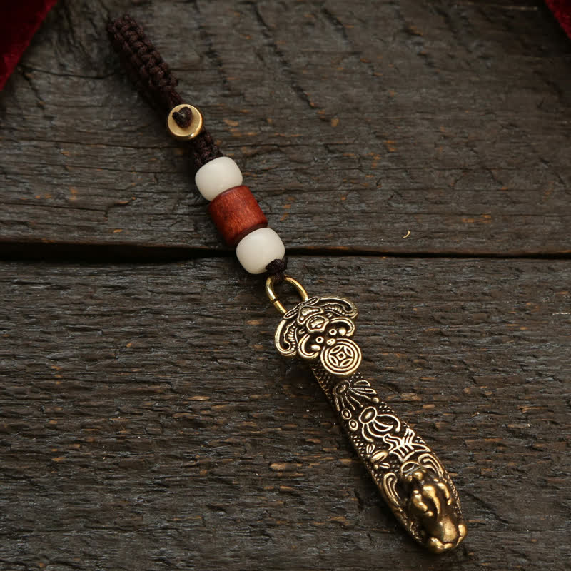 Nimara Ritual Copper Pi Xiu Chinese Coin Ruyi Lotus Wealth Keychains
