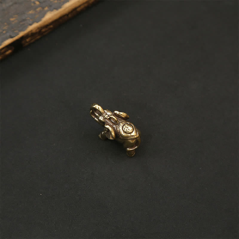 Nimara Ritual Brass Elephant Five Emperor Coins Gourd Pi Xiu Wisdom Keychains