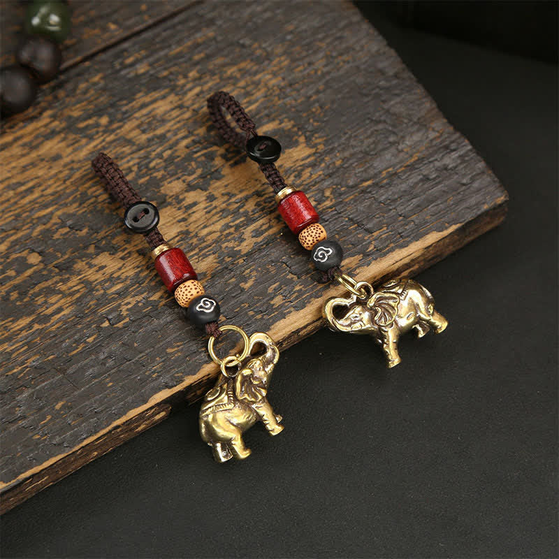 Nimara Ritual Brass Elephant Five Emperor Coins Gourd Pi Xiu Wisdom Keychains