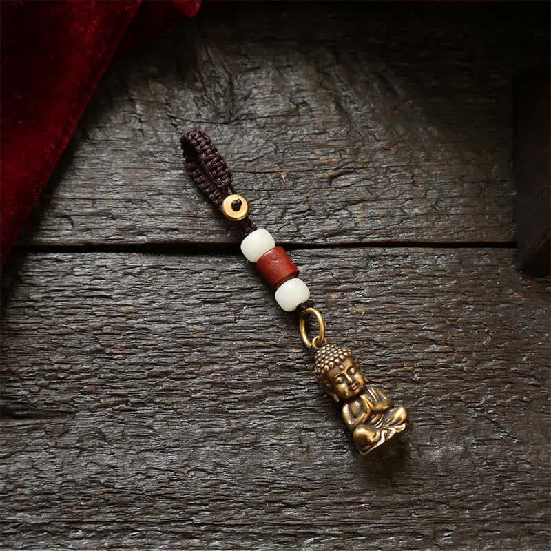 Nimara Ritual Brass Buddha Five Emperor Coins Braided Cord Compassion Keychains