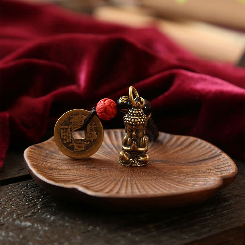 Nimara Ritual Brass Buddha Five Emperor Coins Braided Cord Compassion Keychains