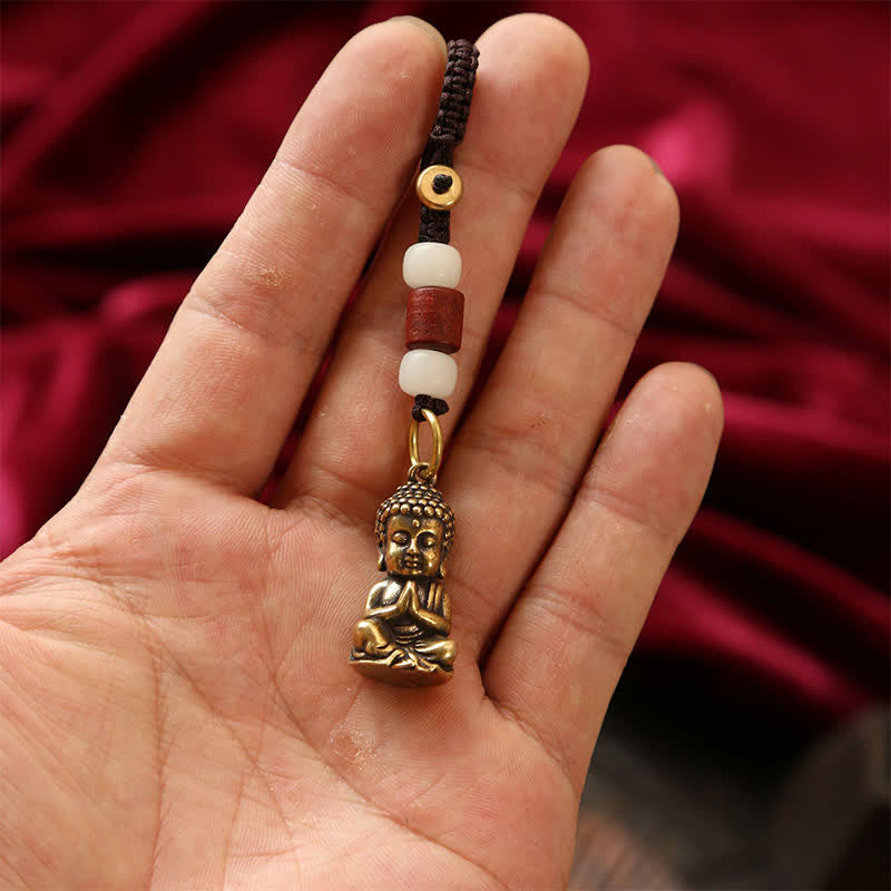 Nimara Ritual Brass Buddha Five Emperor Coins Braided Cord Compassion Keychains