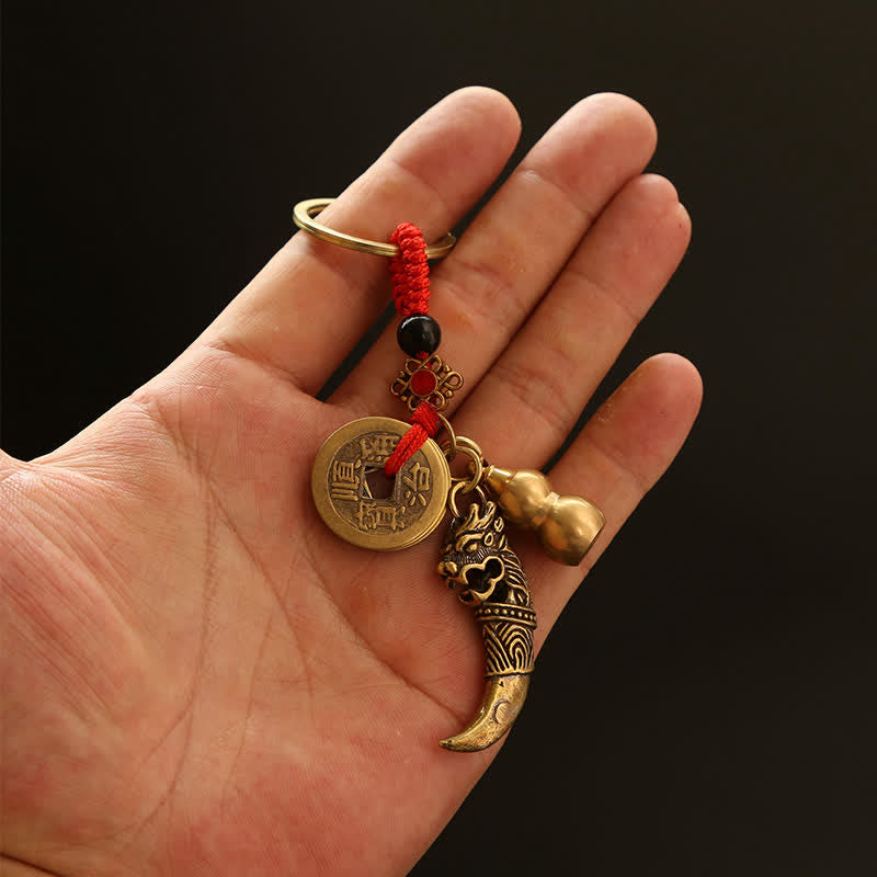 Nimara Ritual Copper Pi Xiu Braided Five Emperor Coins Gourd Wealth Keychains
