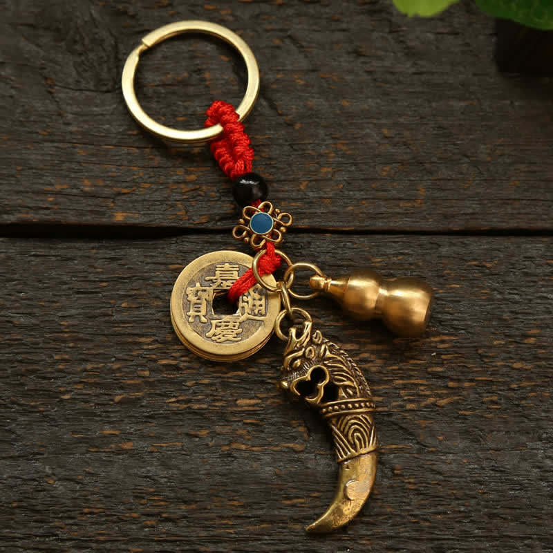 Nimara Ritual Copper Pi Xiu Braided Five Emperor Coins Gourd Wealth Keychains