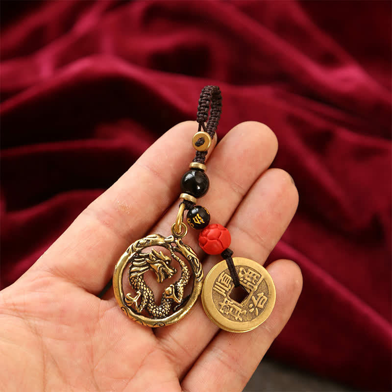 Nimara Ritual Copper Dragon Wealth Braided Round Keychains