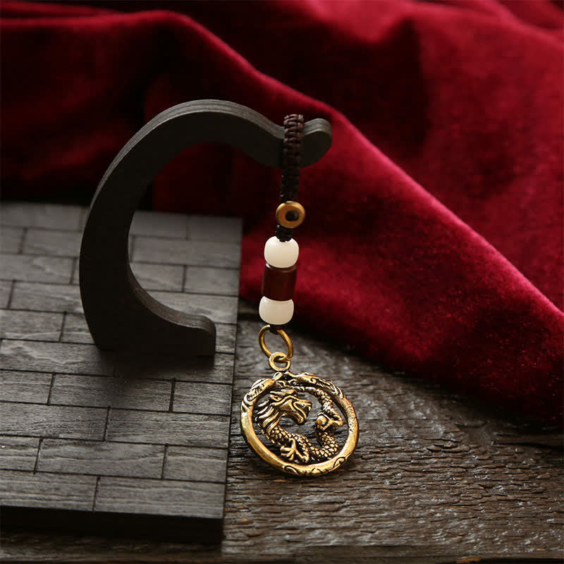 Nimara Ritual Copper Dragon Wealth Braided Round Keychains
