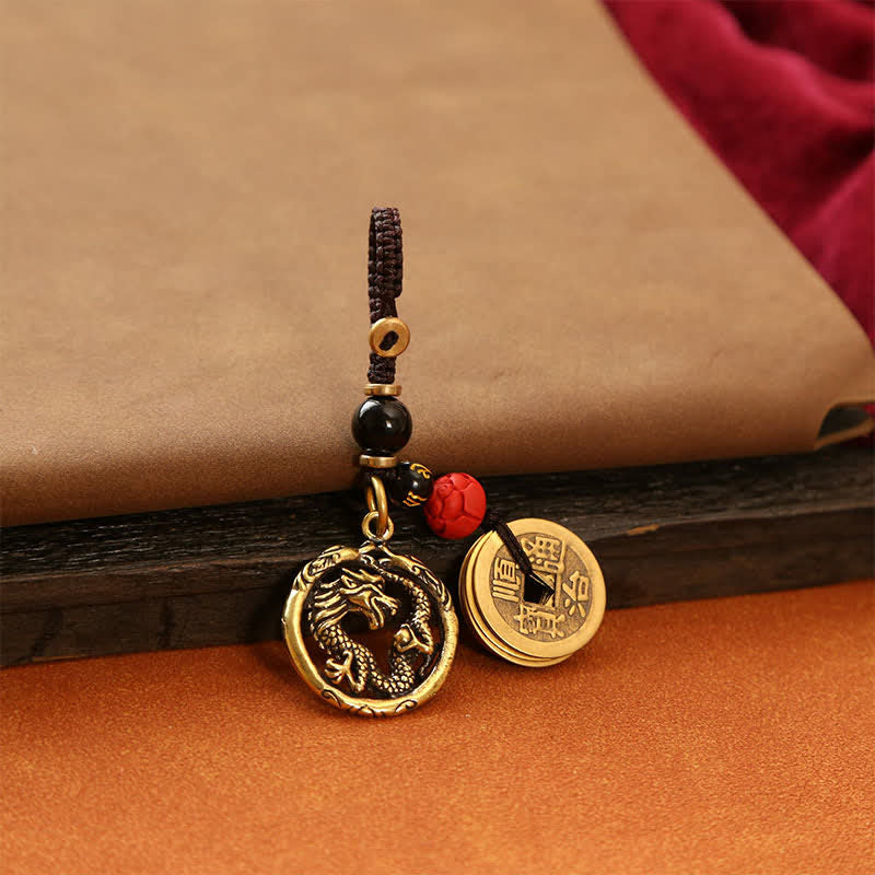 Nimara Ritual Copper Dragon Wealth Braided Round Keychains