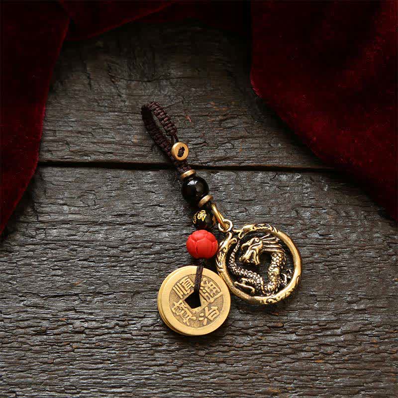 Nimara Ritual Copper Dragon Wealth Braided Round Keychains