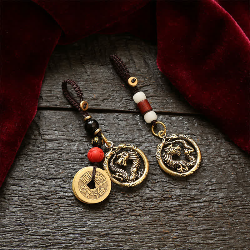 Nimara Ritual Copper Dragon Wealth Braided Round Keychains