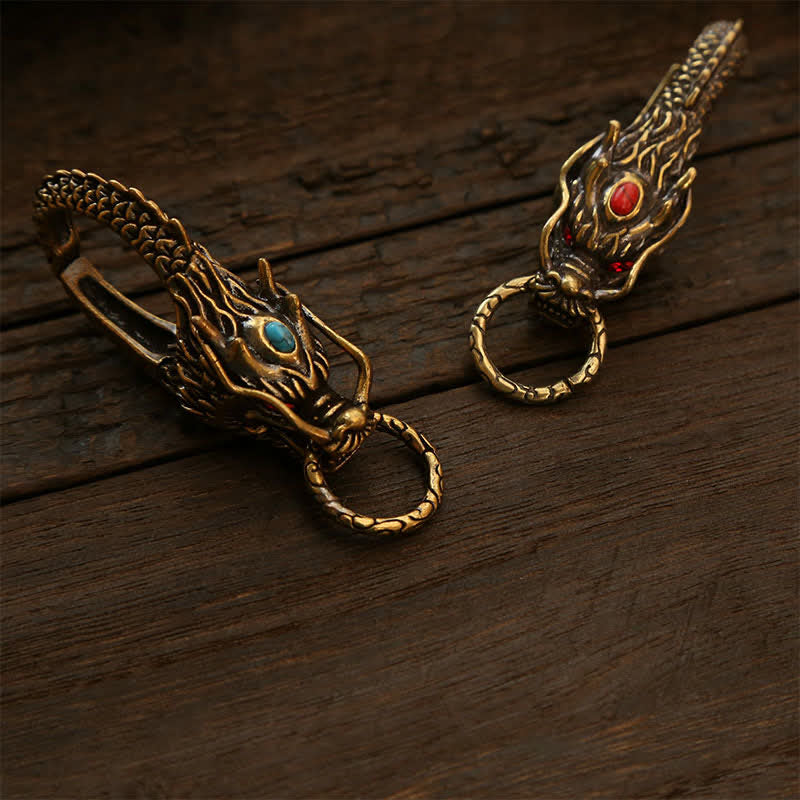 Nimara Ritual Brass Dragon Strength Lock Keychains