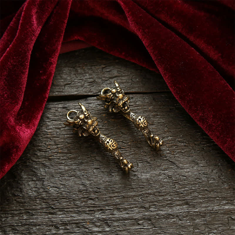 Nimara Ritual Brass Dragon Ruyi Five Emperor Coins Success Keychains