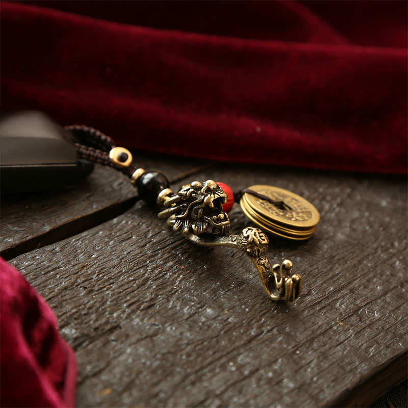 Nimara Ritual Brass Dragon Ruyi Five Emperor Coins Success Keychains