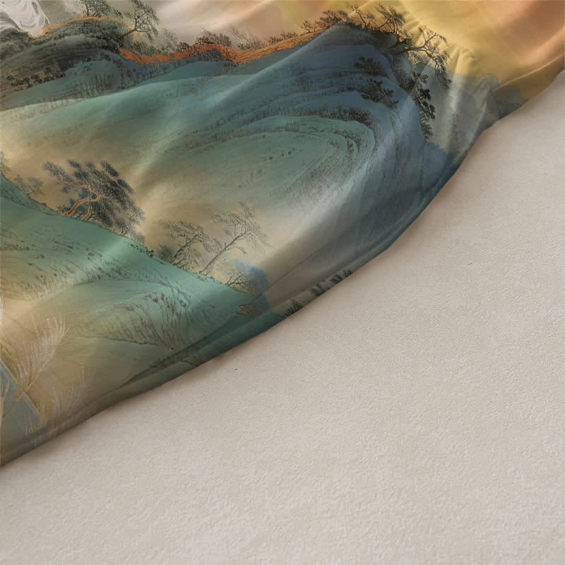 Nimara Ritual Summer Casual Crane Waterfall Landscape Pattern Women's Summer Sleeveless Midi Dress With Pockets