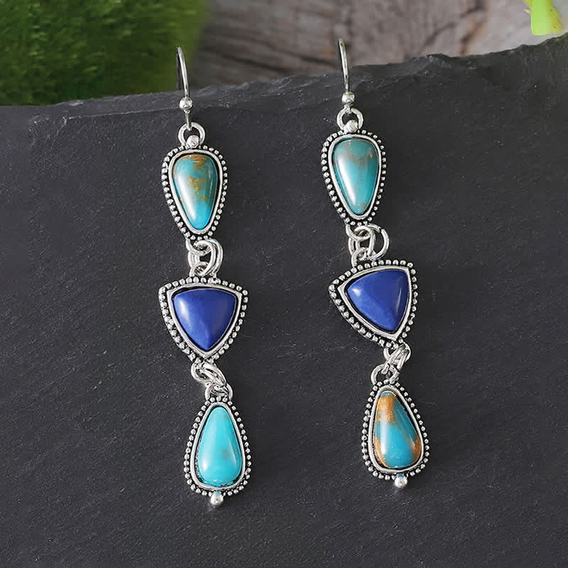 Nimara Ritual Turquoise Geometric Bohemian Protection Drop Earrings