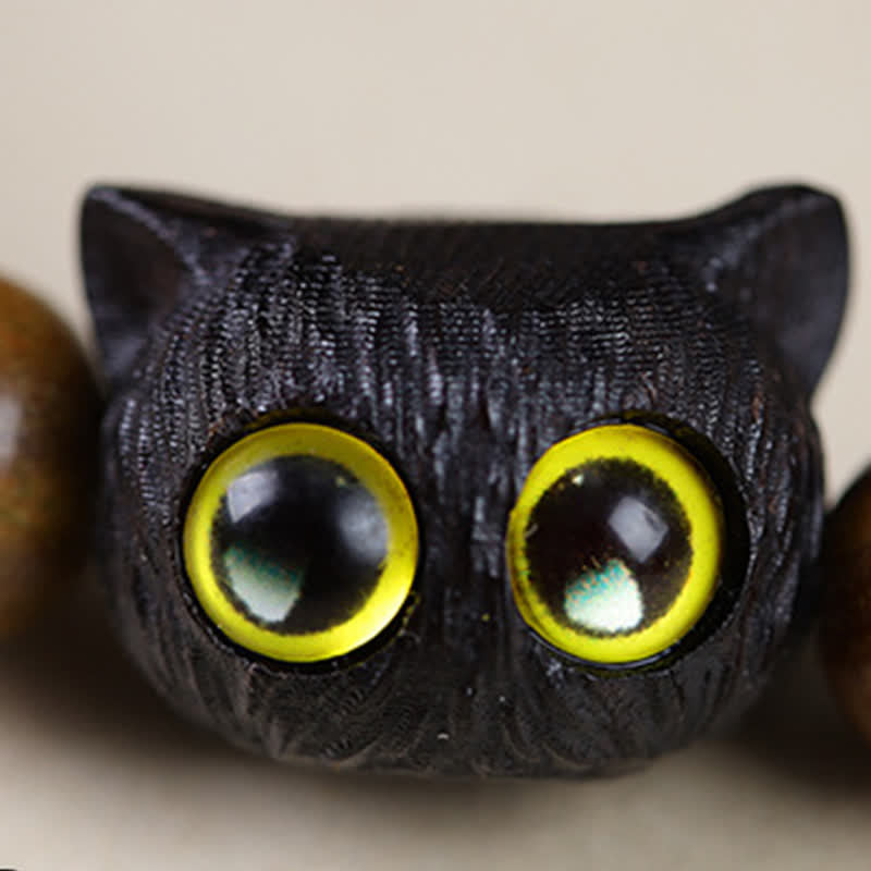 Peace and Grounding Ebony Wood Lucky Cat Beaded Bracelet