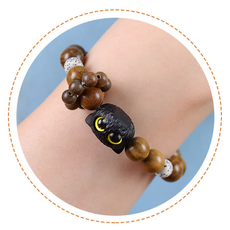 Nimara Ritual Ebony Wood Lucky Cat Grounding Beaded Bracelet