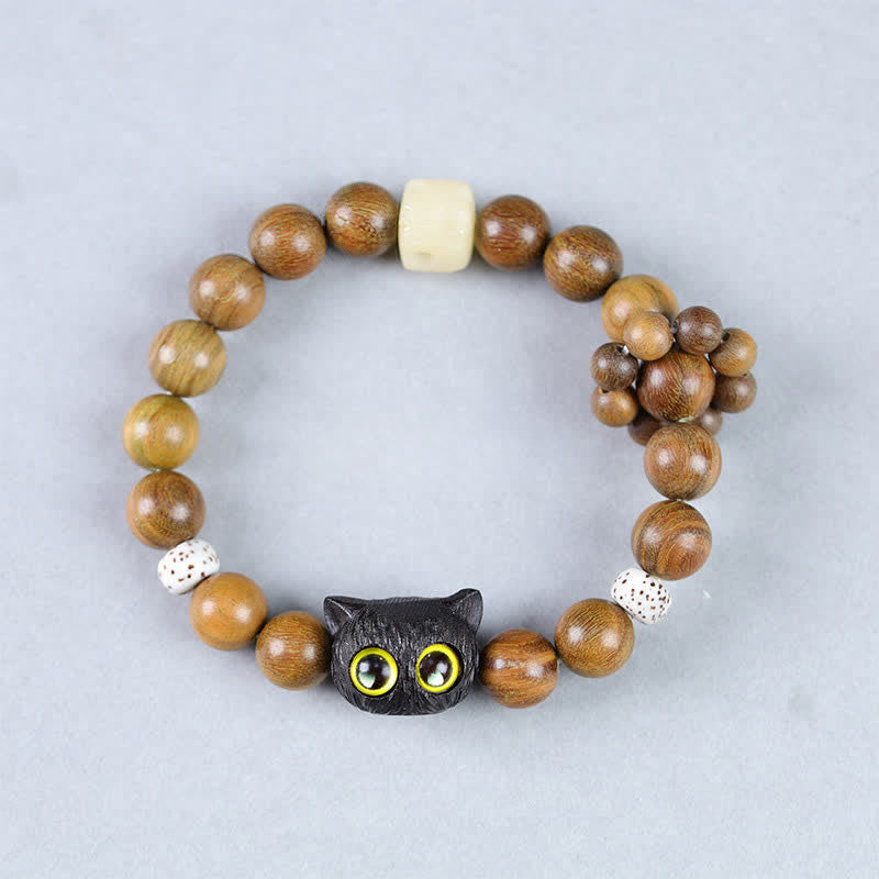 Nimara Ritual Ebony Wood Lucky Cat Grounding Beaded Bracelet