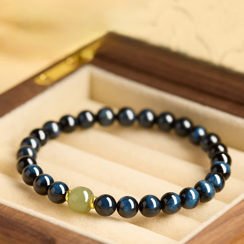 Nimara Ritual Blue Tiger Eye Hetian Jade Round Beads Intuition Bracelet