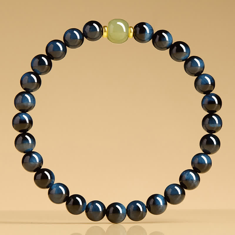 Nimara Ritual Blue Tiger Eye Hetian Jade Round Beads Intuition Bracelet