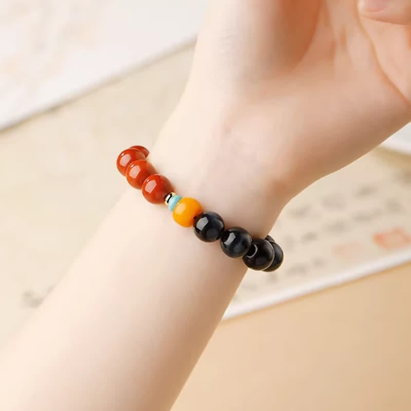 Nimara Ritual Blue Tiger Eye South Red Agate Power Round Bead Bracelet