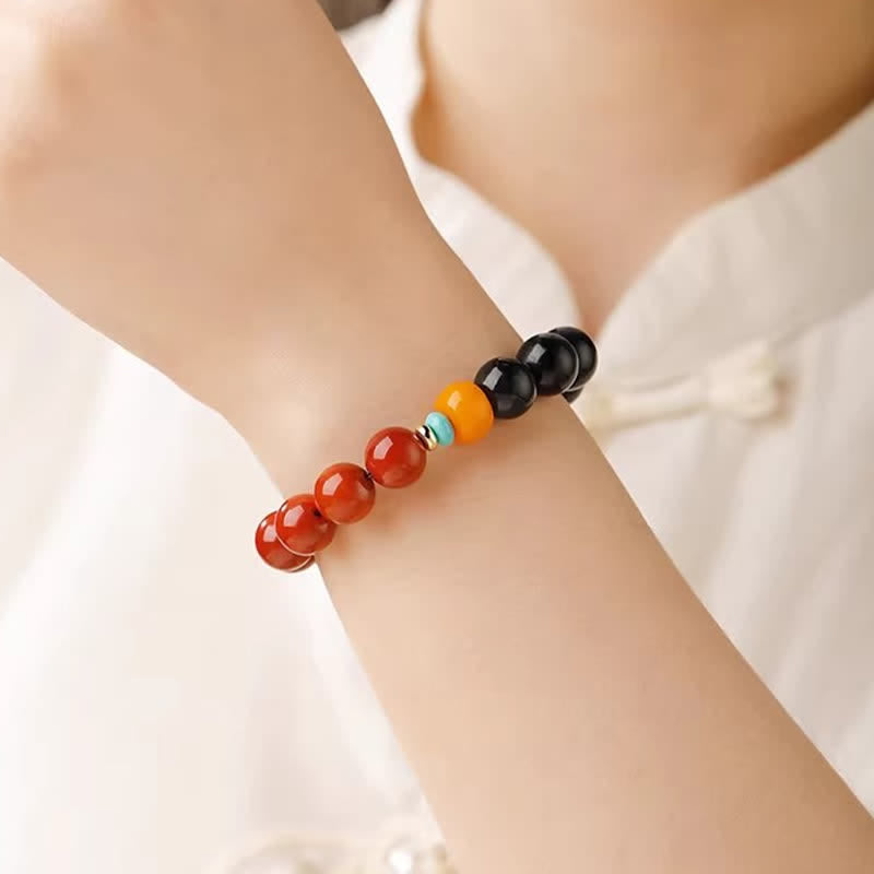 Nimara Ritual Blue Tiger Eye South Red Agate Power Round Bead Bracelet