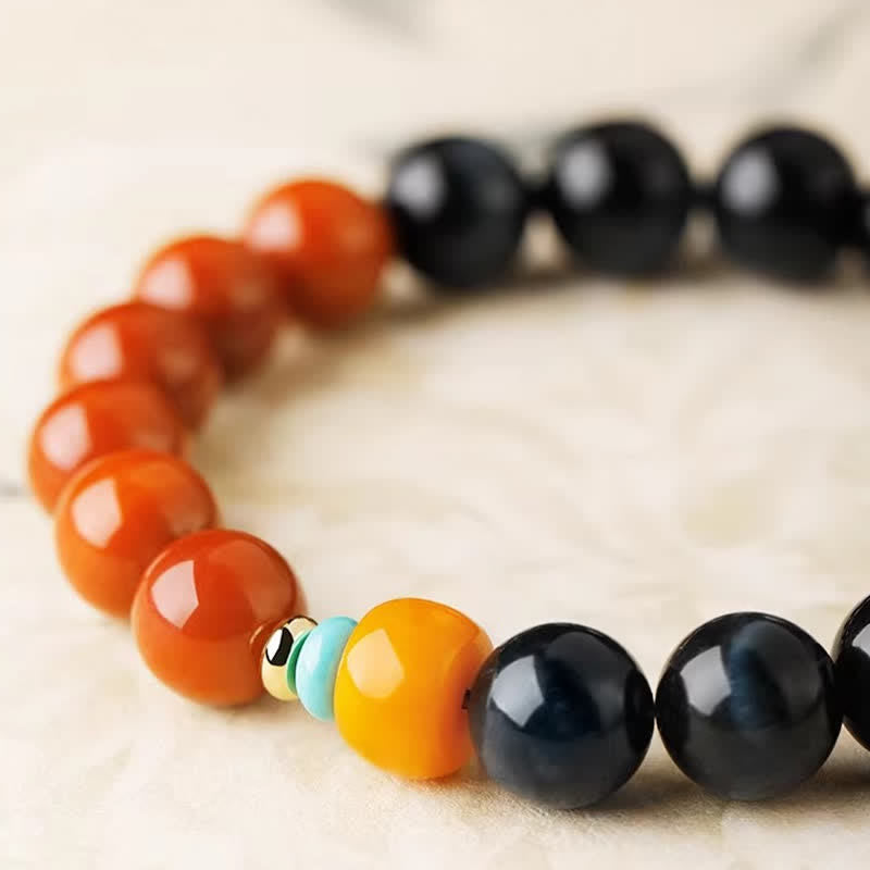 Nimara Ritual Blue Tiger Eye South Red Agate Power Round Bead Bracelet