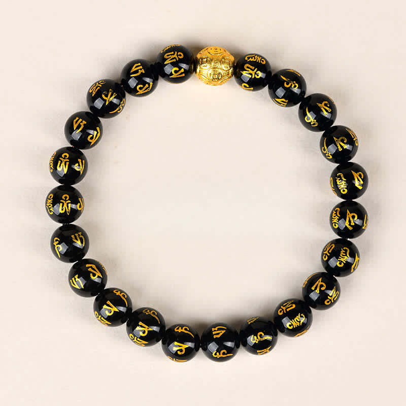Strength and Purity Black Obsidian Om Mani Padme Hum Bracelet