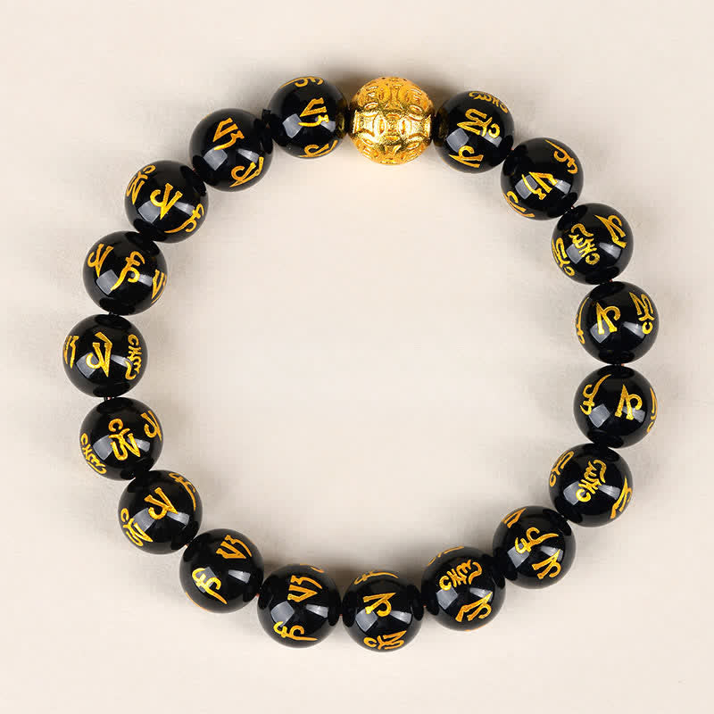 Nimara Ritual Black Obsidian Om Mani Padme Hum Strength Bracelet