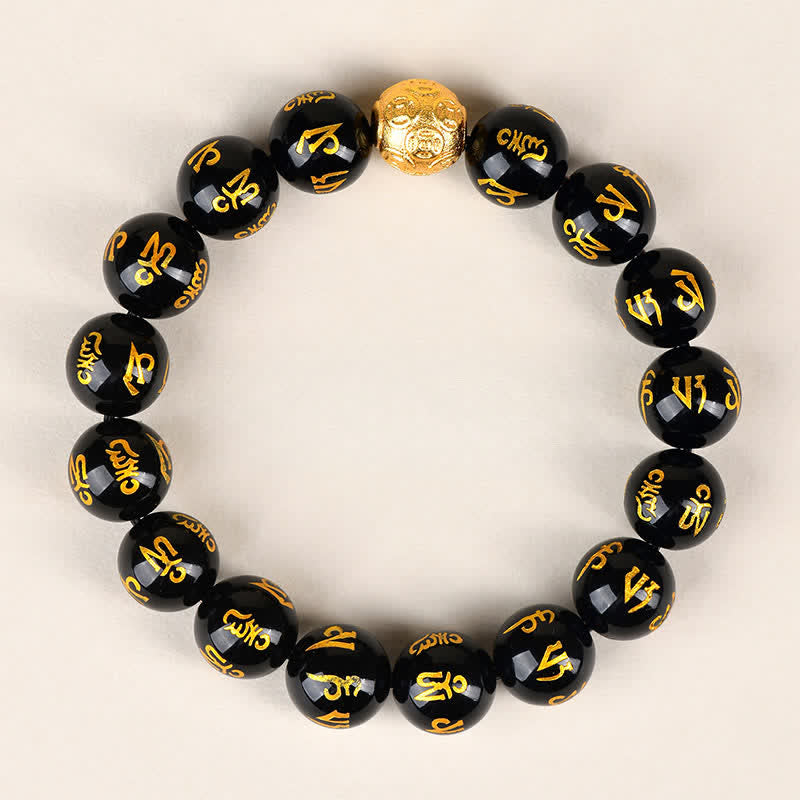 Strength and Purity Black Obsidian Om Mani Padme Hum Bracelet