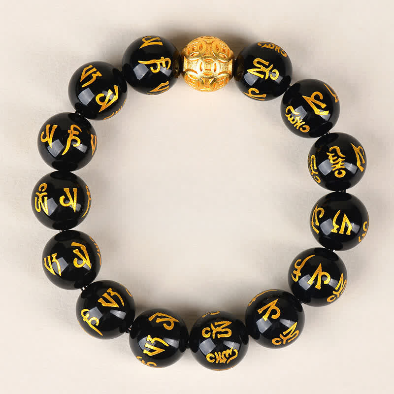 Strength and Purity Black Obsidian Om Mani Padme Hum Bracelet