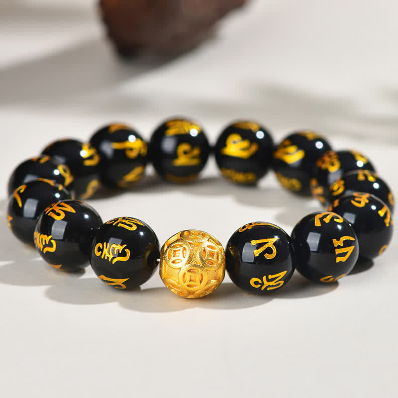 Strength and Purity Black Obsidian Om Mani Padme Hum Bracelet