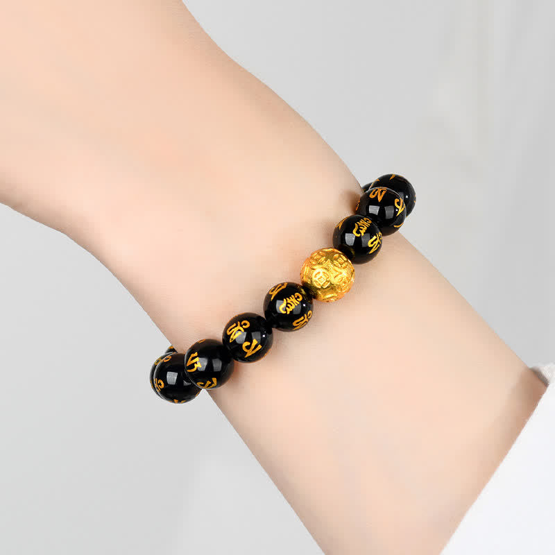 Strength and Purity Black Obsidian Om Mani Padme Hum Bracelet