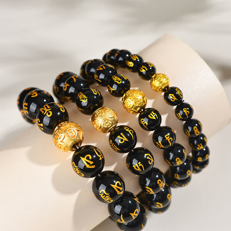 Strength and Purity Black Obsidian Om Mani Padme Hum Bracelet