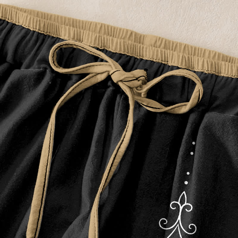 Nimara Ritual Pure Cotton Zen Lotus Om Pattern Women's Elastic Waist Pants With Pockets
