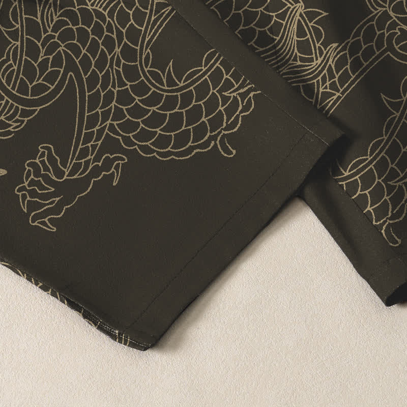 Nimara Ritual Pure Cotton Golden Dragon Cloud Pattern Drawstring Men's Tapered Pants With Pockets