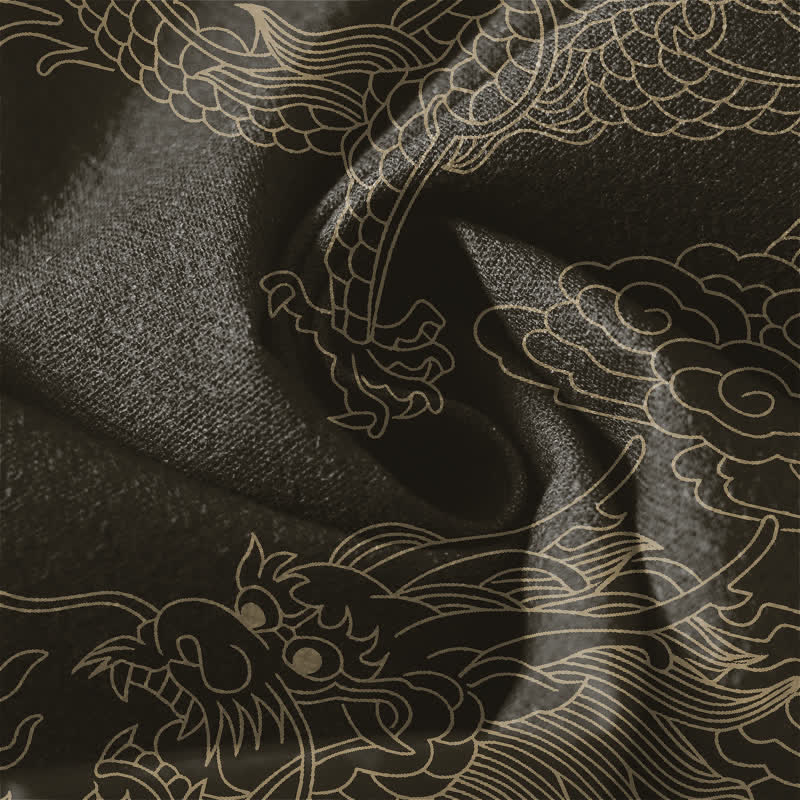 Nimara Ritual Pure Cotton Golden Dragon Cloud Pattern Drawstring Men's Tapered Pants With Pockets