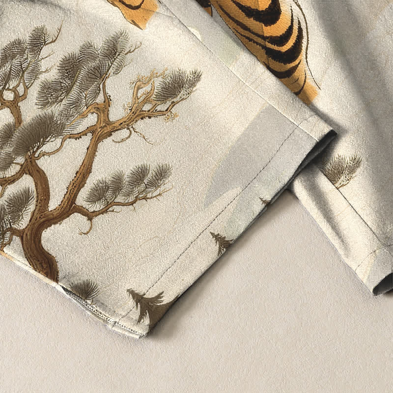 Nimara Ritual Pure Cotton Tiger Dragon Landscape Pattern Drawstring Men's Tapered Pants With Pockets