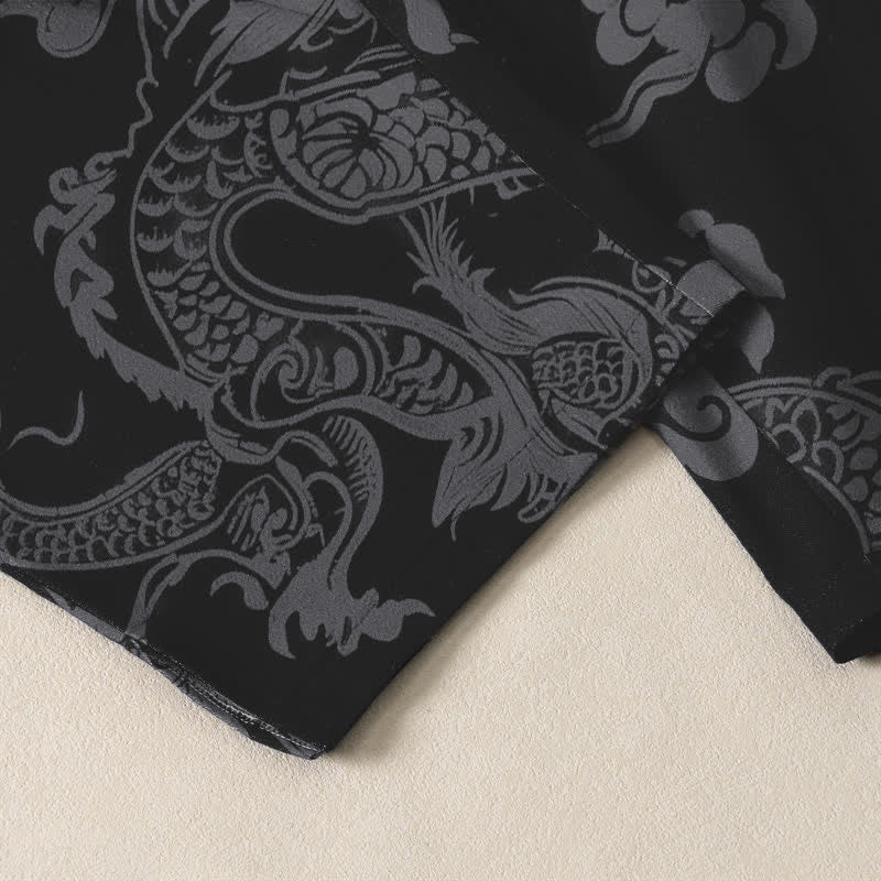 Nimara Ritual Pure Cotton Dark Dragon Cloud Pattern Drawstring Men's Tapered Pants With Pockets