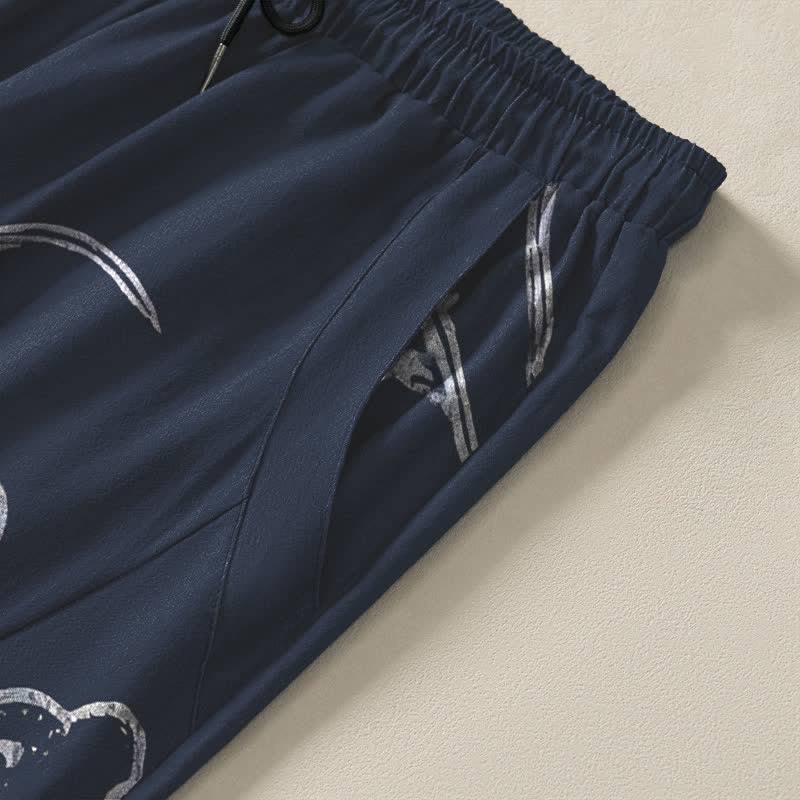 Nimara Ritual Pure Cotton Dragon Cloud Pattern Drawstring Men's Tapered Pants With Pockets