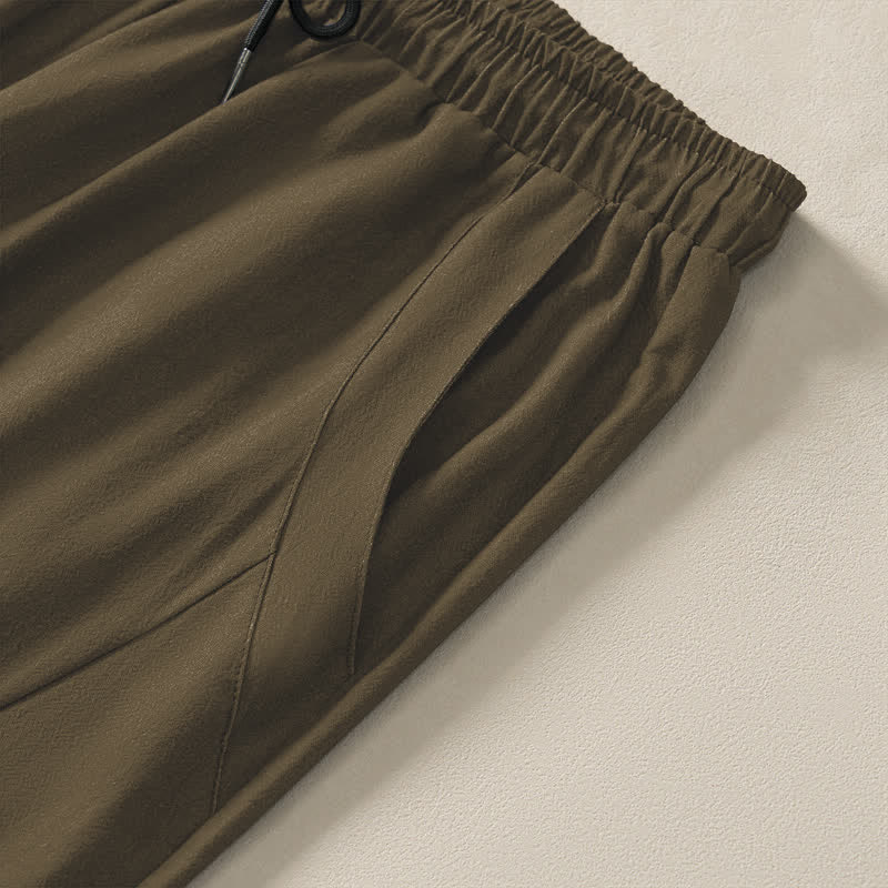Nimara Ritual Pure Cotton Roaring Tiger Bamboo Pattern Drawstring Men's Tapered Pants With Pockets