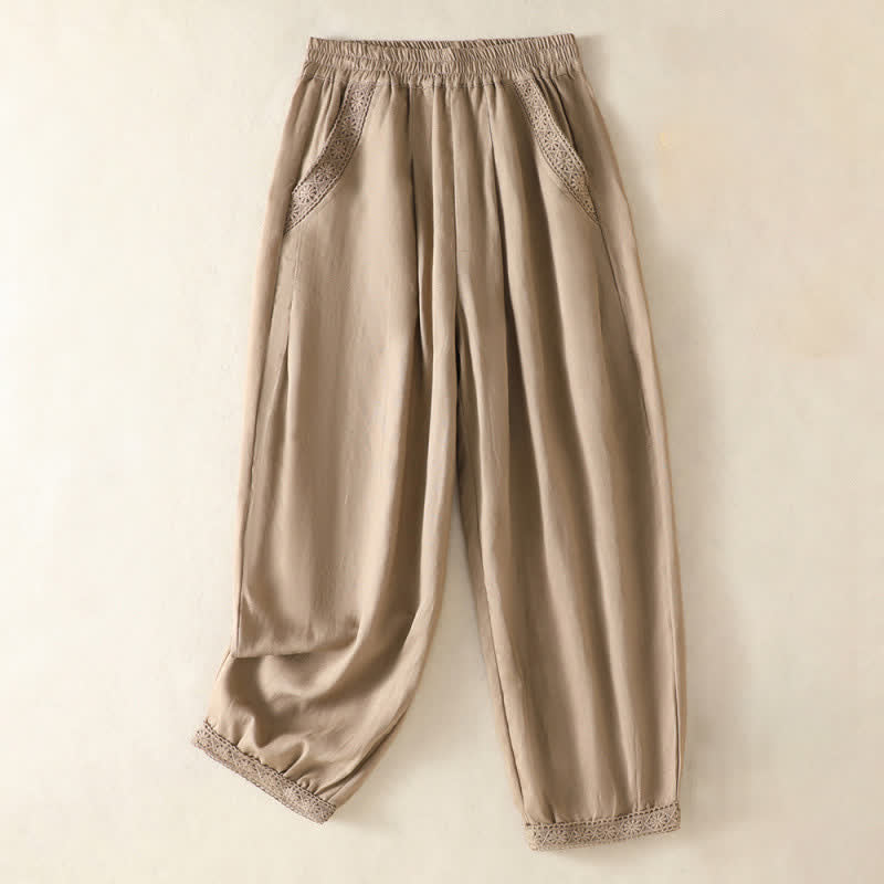Nimara Ritual Summer Casual Boho Solid Capri Pants Women's Straight Leg Pants With Pockets