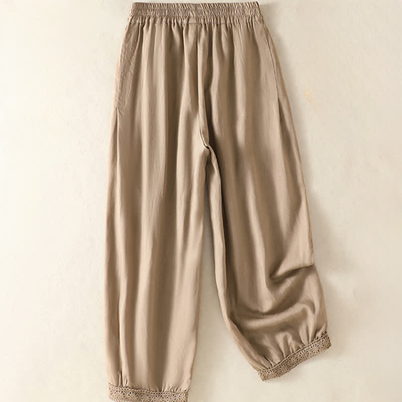 Nimara Ritual Summer Casual Boho Solid Capri Pants Women's Straight Leg Pants With Pockets