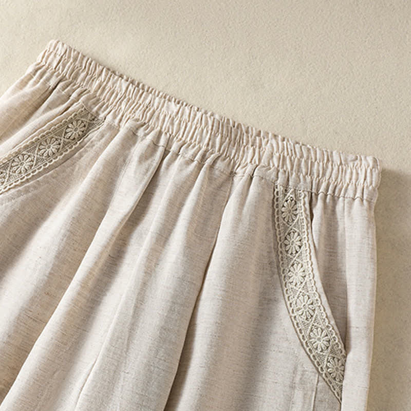 Nimara Ritual Summer Casual Boho Solid Capri Pants Women's Straight Leg Pants With Pockets