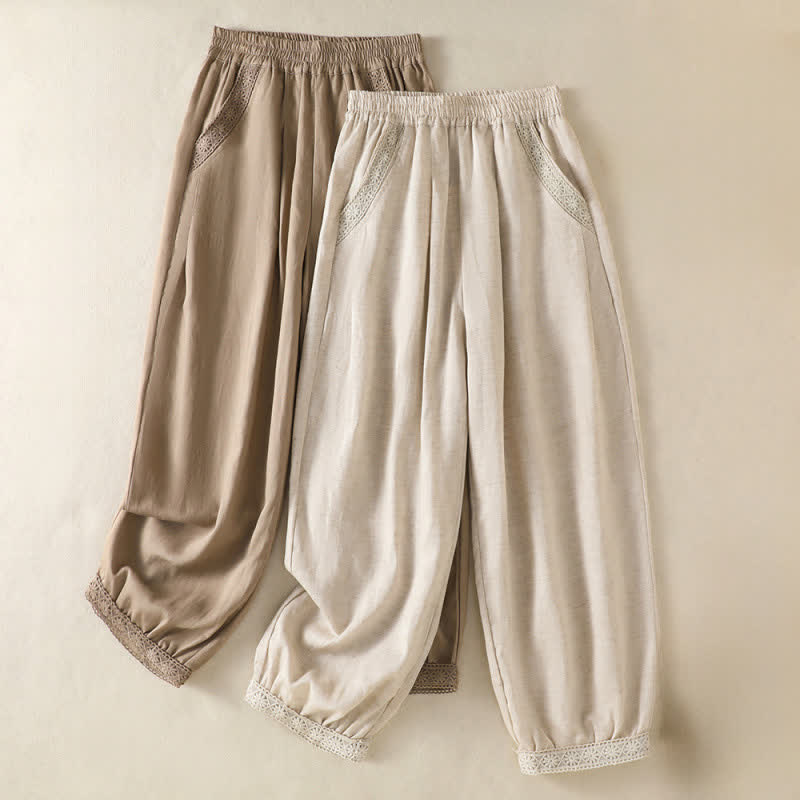 Nimara Ritual Summer Casual Boho Solid Capri Pants Women's Straight Leg Pants With Pockets