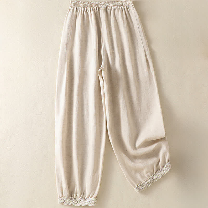 Nimara Ritual Summer Casual Boho Solid Capri Pants Women's Straight Leg Pants With Pockets