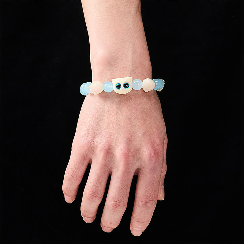 Nimara Ritual Blue Chalcedony Hand Carved Cat Purity Bead Bracelet
