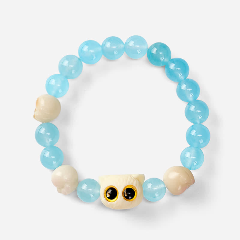 Nimara Ritual Blue Chalcedony Hand Carved Cat Purity Bead Bracelet