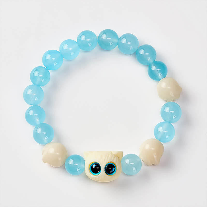 Nimara Ritual Blue Chalcedony Hand Carved Cat Purity Bead Bracelet