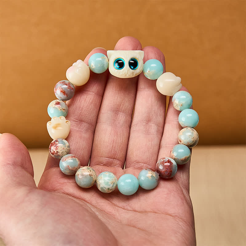 Nimara Ritual Shoushan Stone Hand-Carved Cat Purity Relief Bead Bracelet