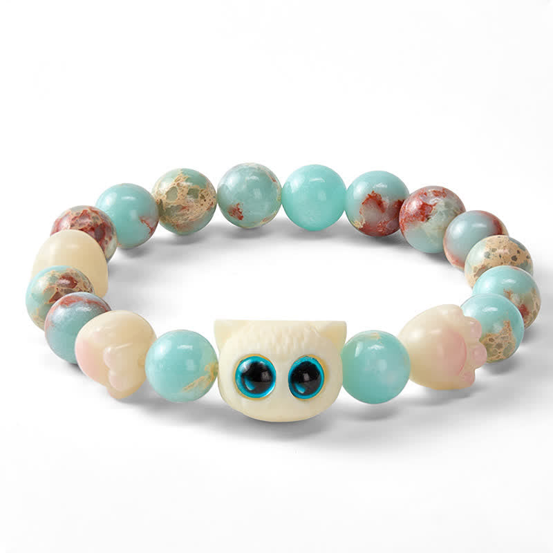 Nimara Ritual Shoushan Stone Hand-Carved Cat Purity Relief Bead Bracelet